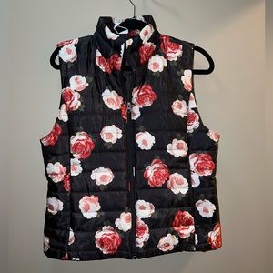 LOFT black floral vest size M